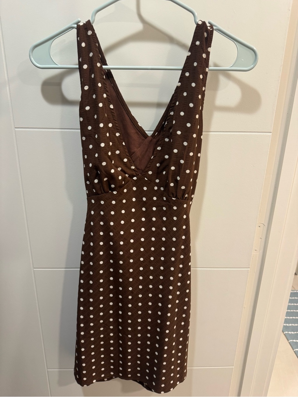 Princess Polly Brown Polka Dot V‑Neck Mini Dress